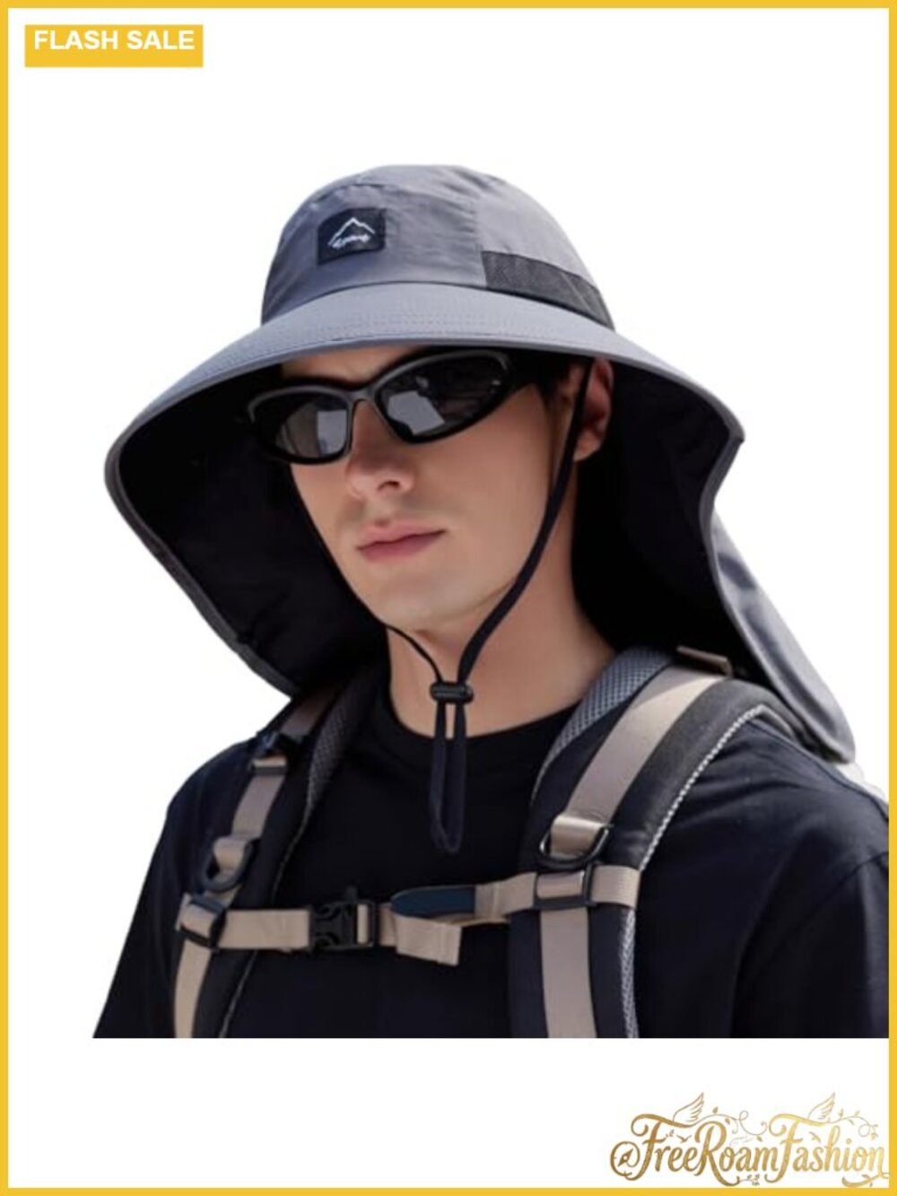 UPF 50+ Sun Hat Neck Flap Nylon Fishing Adjustable Unisex Packable